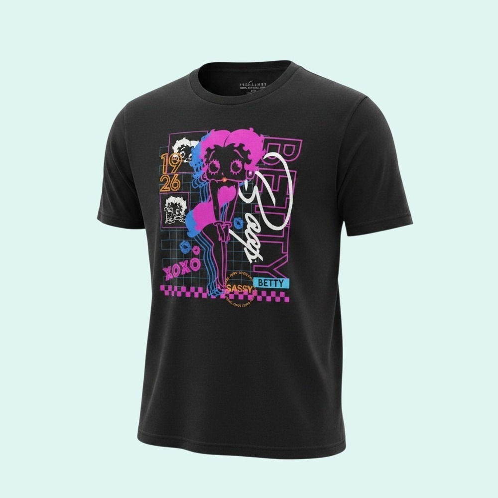 Betty Boop Fleischer Studios Men's Black Graphic T-Shirt XXL 1926 Neon Art